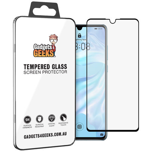 Full Coverage Tempered Glass Screen Protector for Huawei P30 - Black